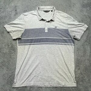 Travis Mathew Polo Shirt Men's XL Gray Navy Golf Cotton Blend Performance Stripe